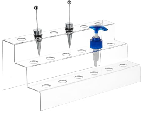 NBEADS 18-Hole 3-Tier Wine Bottle Stopper Display, 12.3x30.2x14.5cm Clear Acrylic Wine Bottle Stopper Display Stairs Inner 1.9cm Wine Stopper Display Stand Rack for Countertop