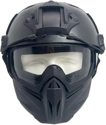 Casco Táctico para Airsoft y Máscara Facial Completa, Gafas Desmontables, Casco Rápido de Paintball PJ con Soporte NVG Frontal y Riel Iateral