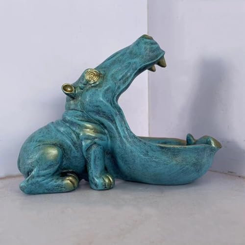 Cutfouwe Nilpferd Statue Schale,Nilpferd Figuren Schlüsselschale,Harz Aufbewahrungsbox,Tischdekoration,Schlüsselbonbons Kleinteile Behälter,Dekoration,Geschenke,Sammlerstück,Light Blue
