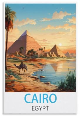 HSAYYIII Vintage-Reiseposter mit Kairo-Ägypten, 40 x 60 cm, Leinwand-Kunst-Poster und Wandkunst, Bilddruck, Schlafzimmer-Dekor
