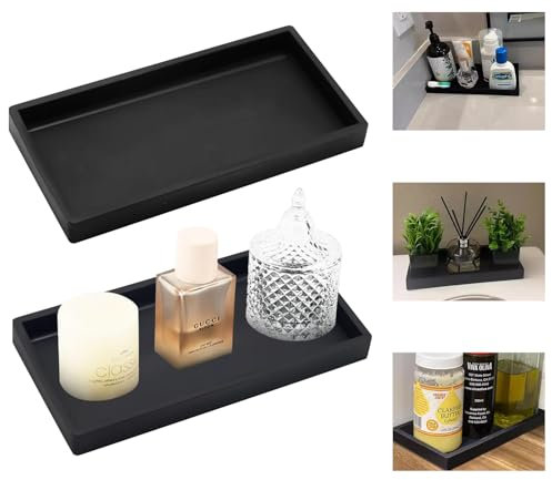 Onperpoe 2 Stück Badezimmer Tablett Silikon Dekotablett Schwarz Badezimmer Deko Modern Deko Tablett Schwarz Pattern Schmuck Tablett Deko für Tücher Kerzen Handtuch Seife Pflanze Schmuck (20×10 cm)