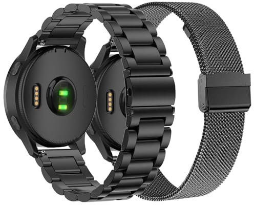 CUNUJIX 2 Stück Ersatz für Garmin Venu Sq/Venu Sq 2/Venu 2 Plus/Venu Armband,20mm Metall Masche Edelstahl Uhrenarmband Ersatzband für Garmin Vivoactive 5 / Vivomove Sport/Trend Damen Herren