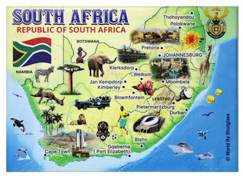 South Africa (RSA) Graphic Map and Attractions Souvenir Fridge Magnet 2.5 X 3.5
