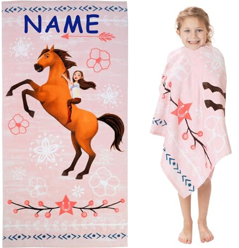 Fadaing Handtuch Pferd Kinder Badetuch mit Namen, Strandtuch Kinderhandtuch personalisiert 140x70cm, Mikrofaser Pferd Strandtuch Groß 100x200cm Badetuch Duschtuch Kinder Pferd (100 x 200 cm,1)