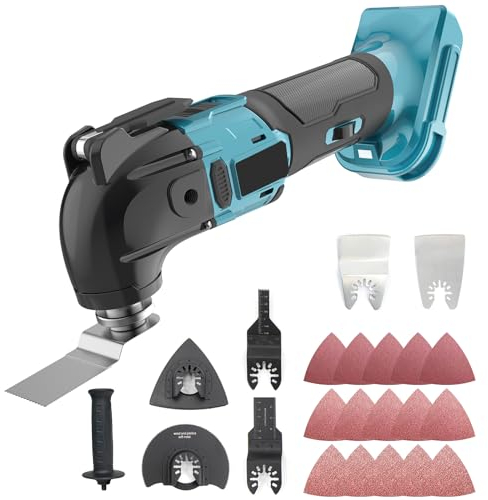 Akku Multifunktionswerkzeug Ersatz für Makita Multifunktionswerkzeug 18v, 6 variable Drehzahlen, max. 22000 U/min, 4° Oszillationswinkel, Bürstenloser zum Entfernen, Schaben, Schneiden(Ohne Akku)