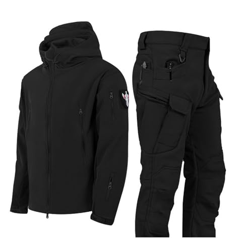 Combinaisons De Ski D'hiver Pour Hommes, Combinaisons De Ski À Capuche Chaudes D'hiver Pour Hommes, Ensemble Veste Et Pantalon Avec Brassard Et Ceinture, Vêtements D'alpinisme Mode(Black,XXL)