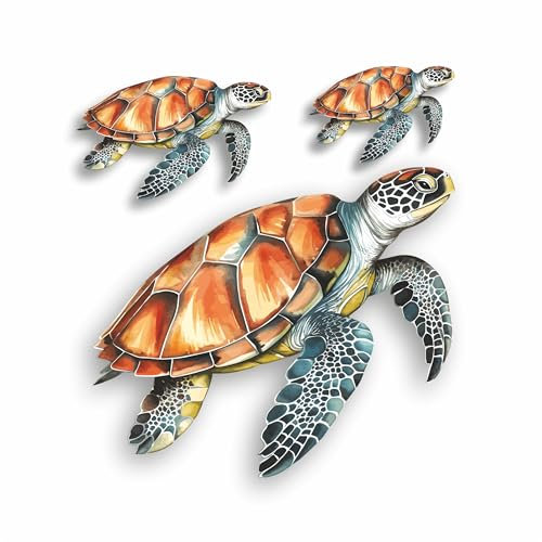 x3 Turtle Stickers for Wall Decor, Covering Marks, Mugs & Cups, Car Bumpers, Shower & Tile, Toilets, Laptop & More Sea Animal Vinyl Decals, Hardwearing Waterproof (Turtles)