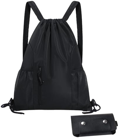 Soleeya Oxford Schwarz Turnbeutel Herren + Schlüssel Organizer Leder, 45*39cm Turnbeutel Wasserdicht mit Reißverschluss Netztasche Turnbeutel Erwachsene Kordelzug Verstellbar Jungen Sportbeutel Damen