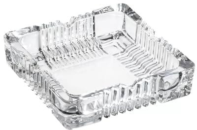 ALEEZ - Heavy Duty Crystal Glass Ashtray - Medium Square Ash Tray for Cigarettes and Cigars - Durable Crystal-Cut Ash Holder for Home, Office, Tabletop - Clear Portable Tray 15 x 15 x 4 cm (1, Medium)