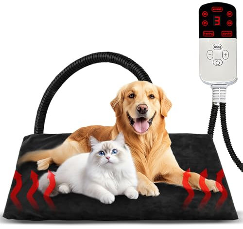 Hillylolly Couverture Chauffante Électrique Chien, 70 × 50cm Coussin Chauffant Grand, Chiencoussin Chauffant pour Animaux de Compagnie, Tapis Chauffant pour Animaux, Température et Minuterie Réglable