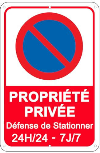 E-HORDE Panneau Défense De Stationner Propriété Privée Aluminium Réfléchissant 35x25cm, Grand Panneaux Propriété Privée Stationnement Interdit 24H/24 7J/7 Metal,Résistant aux UV, Imperméable (1)