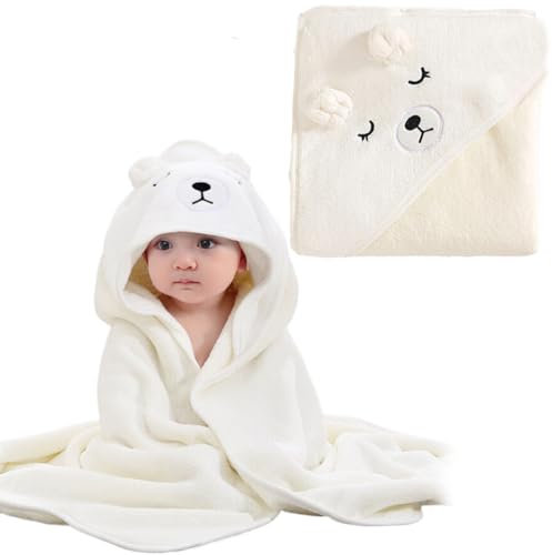 Serviette de bain à capuche pour bébé, Serviette de bain à capuche pour bébé, Serviette de bain pour enfant en polaire corail, 80 x 80 cm