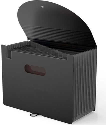 Vanulee Expanding Box File Organiser with 13 Pockets, Concertina A4 Document Folder, Black