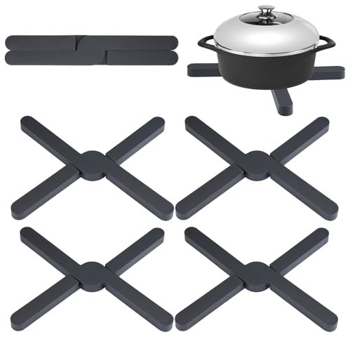 4 Piezas salvamanteles de Silicona Plegables para ollas,Soporte para ollas de Silicona expandible,Soporte de Secado,Soporte para Ollas Almohadilla Caliente para Tazas, ollas, Platos y Platos