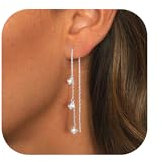 ASH'S CHOICE Ohrringe Silber 925 Hängend für Damen, Einfädler Ohrring Lange Quasten Tropfen Baumelnde Ohrringen Sterling Silber 925 Ohrringe Hängend Quasten Blitz Silber Ohrringen mit Zirkonia Damen