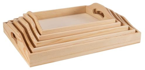 Ideen mit Herz Tabletts Holz | 5 Stück in verschiedenen Größen | Serviertablett | Tischdeko | Raumschmuck | Dekoration | Tablett für Decoupage | DIY | Handwerken | Basteln