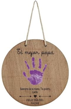 Placa Personalizada de Madera para Papá – Regalo Día del Padre, Cumpleaños o Día de la Madre – Diseño para Huella Infantil – Grabado Láser con Mensaje Personalizado