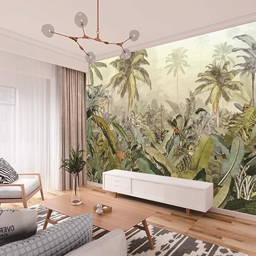 Papier Peint Panoramique Jungle Tropicale Vert Tapisserie Murales Papier Peint Panoramique Enfant Intissé Chambre Fille Adulte Salon Bureau Restaurant Décoratif 190x148cm