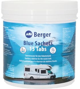 BERGER Fresh Blue Sachets | Tabs für Camping-WCs & Chemietoiletten | Sanitärzusatz zersetzt Fäkalien und verhindert unangenehme Gerüche | Einfache Anwendung & hygienische Dosierung | 15 x 26 g