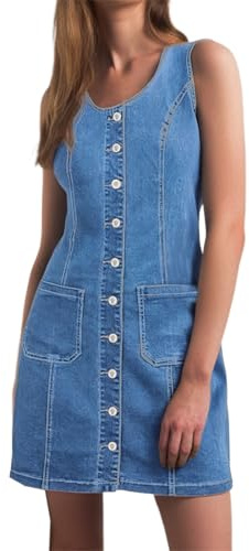 Robe en Jean Morgan Jeans Femme Longue Chemise Jupe Manche Vêtements Courte Portefeuille Short Intégrée De avec Ceinture Vêtement sans Manches Mi Sexy Ete Bebe Fille,Bleu Clair,XL