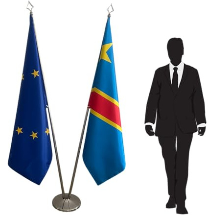 Drapeau Europe et Congo avec mâts et pied. Code CN3-EU-CO-L