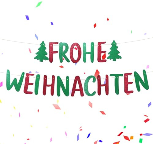 4M Frohe Weihnachten Girlande Rot Grün,Weihnachtsdeko Girlande | Weihnachten Deko Banner Glitzer Bunt Weihnachtsgirlande Papier Hängende Dekoration für Merry Christmas Party Drinnen Büro