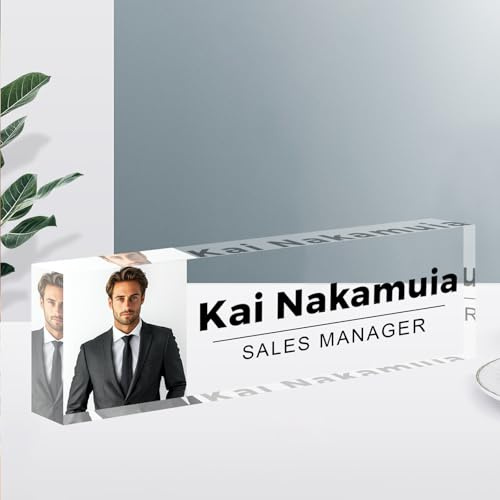 Personalisiertes Schreibtisch-Namensschild mit Foto, individuelles Acryl-Büro-Namensschild, professionelles Schreibtischzubehör für Männer und Frauen, einzigartige Bürodekoration und für Chef, Manager