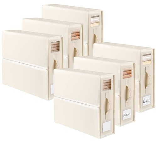 JAECU 6 Stück Aufbewahrung Bettwäsche Organizer, Faltbarer Aufbewahrungstasche für Bettlaken, Oxford-Stoff Aufbewahrungsbox Kann in Kleiderschrank, Unterbett und in Schubladen (Beige)