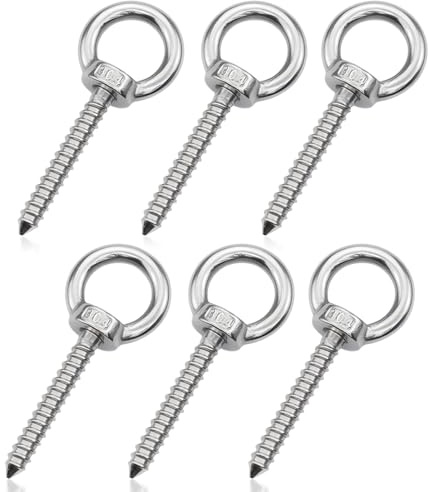6 Stück Ringschraube M8, 304 Edelstahl Lang Ösenschraube M8 x 80 cm Heavy Duty Schraubösen Augenschraube mit Holzgewinde Augbolzen für Hängematten Markisen Festkabel