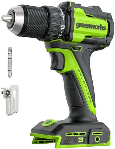 Greenworks 24V Cordless Brushless 45Nm Trapani a percussione, leggero, luce di lavoro a LED, frizione 18 + 1 senza USB-C batteria e caricabatteria