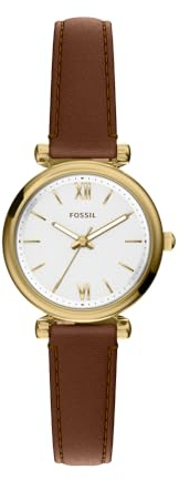 Fossil Carlie Watch für Damen, Goldfarbenes Quarz-Dreizeigerwerk mit Edelstahlarmband