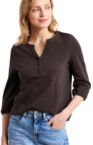 Street One 3/4-Arm Shirt mit Split Neck und Knöpfen Espresso Brown 44