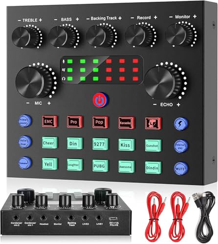 Audio Interface Podcast Equipment Bundle,focombance Bluetooth Live Mixer Audio Streaming Mixer Podcast Production Studio Equipment Gaming PC Phone Record Live Card Sound Voice Changer YouTube Blue