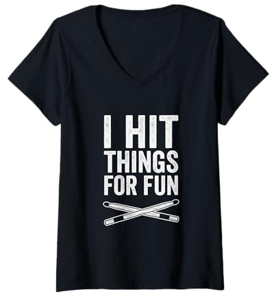 Damen Lustiges Vintage Rock Heavy Metal Drums Hit Musik Geschenk T-Shirt mit V-Ausschnitt