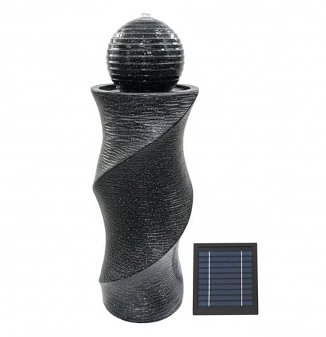 Solar Water Feature, Twisted Ball with Battery Backup – Solar Powered Garden Fountain, Self-Contained Design, No Wiring or Running Costs, Outdoor Patio & Lawn Décor