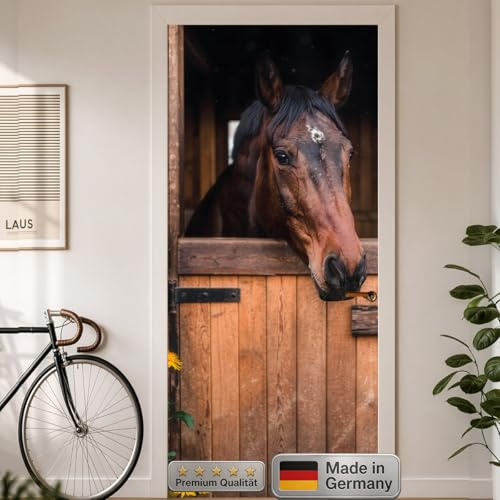 Türtapete selbstklebend 90x200 Türposter Pferd Türfolie 3D Türaufkleber - Einteilig, Wasserfest, Mieterfreundlich (Pferdestall tt39)