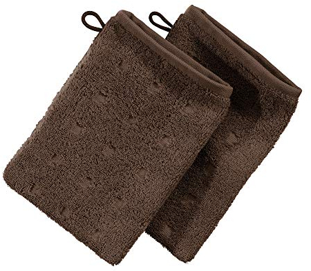 Möve Waschhandschuh 2er-Pack Quadretti Walk-Frottier braun Größe 15x20 cm