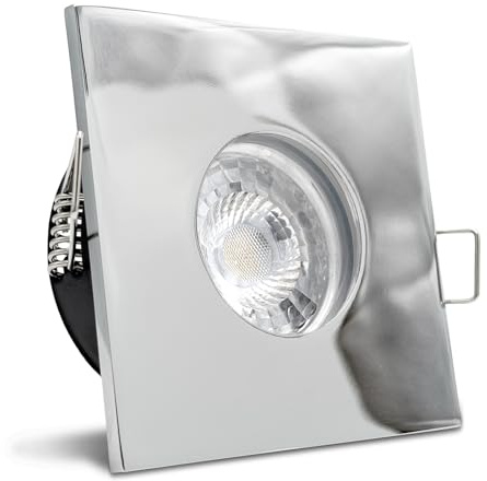 trendlights24 V2 LED Decken Einbaustrahler Bad IP65 3er Set 6W 12V & Trafo | Chrom, eckig, Kaltweiß, 6000k, Niedervolt, GU5.3, Spot, austauschbar, Einbauleuchte, Dusche, Feuchtraum, innen, außen