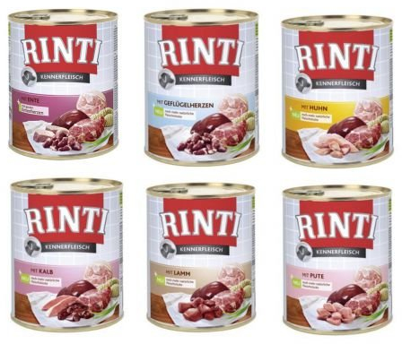 RINTI Kennerfleisch | Hunde Nassfutter | 6x800g | Mixpaket M2 | 70 % Fleisch & Innereien | ohne Getreide