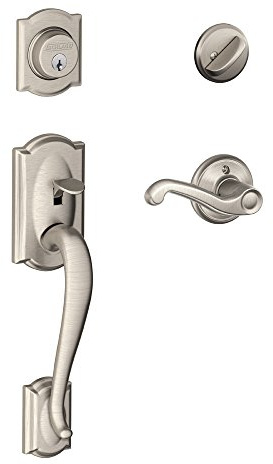 SCHLAGE Camelot Single Cylinder Handleset and Right Hand Flair Lever, Satin Nickel (F60 CAM 619 FLA RH)