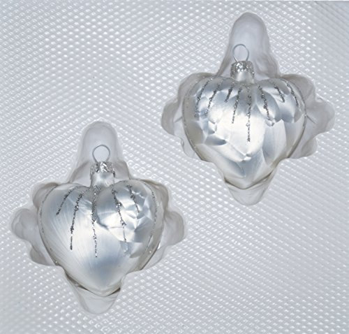 2 TLG. Glas-Herzen Set in Ice Weiss Silber Regen - Christbaumkugeln - Weihnachtsschmuck-Christbaumschmuck