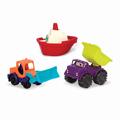 B. toys Sandspielzeug 3 Teile – Sandkasten Spielzeug, Strand, Spielplatz, Badespielzeug mit Bagger, Kipper und Boot – Spielzeug ab 18 Monaten