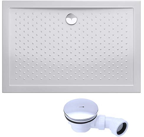 Mai & Mai Piatto Doccia Antiscivolo con Piletta 90x120x4cm, Piatto Doccia Rettangolare Lucia02AR in Acrilico incl. Piletta di Scarico (AL02), Bianco