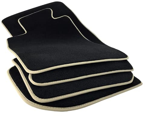 Carstyling Fußmatten für BMW 3er E93 Cabrio Premium Velours SCHWARZ Nubuk-Band Beige Automatten