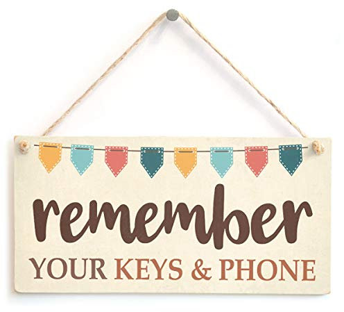 Remember Your Keys and Phone - Helpful Remember Your Keys & Phone Sign/Plaque Colourful Bunting Design