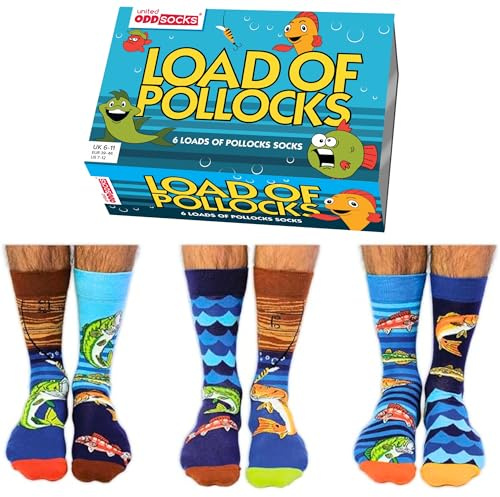 Unbekannt Angler Oddsocks Socken in 39-46 im 6er Set - Strumpf, Bunte | Lustige Socken zum Mixen und Kombinieren, Geschenkidee zu Geburtstag und Weihnachten für Männer