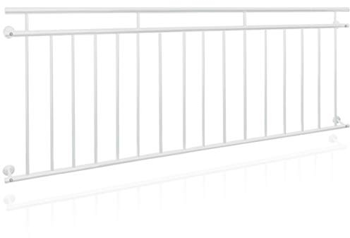 ECD Germany Barandilla de Balcón Estilo Francés Blanco Transversales de Acero Inoxidable 225x90cm con Diseño Moderno y Resistente Decoración para el Hogar con Kit de Montaje en Pared