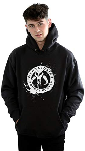 Absolute Cult Star Wars Men's The Mandalorian Bounty Hunter Splatter Skull Hoodie Black XXX-Large