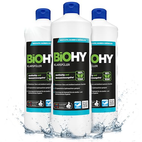 BiOHY Produit de rinçage (3 x 1l Bouteille) | Convient à Tous Les Lave-Vaisselle, pour Une Brillance imbattable des Verres et de la Vaisselle sans Taches d'eau (Klarspüler)