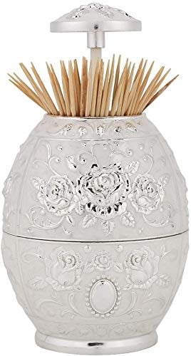 Zahnstocher spender, Push-Stil Retro Automatische Zahnstocherbehälter Blumenmuster Zinklegierung Zahnstocherkasten Kann Box Container für Home Restaurant Café Bar Usage(Silber)